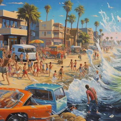 surf, party, venice california, beach, waves, sand --upbeta