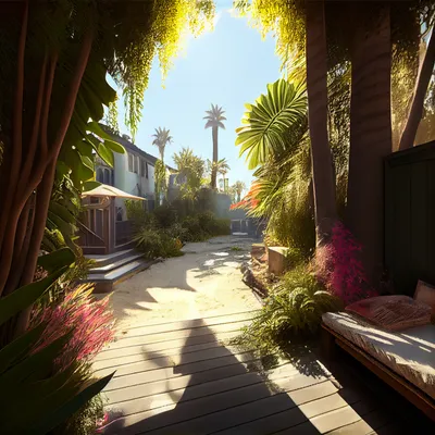 https://s.mj.run/JH-MFBaendc good morning, venice california, sunshine, beach, lush garden, hyper realistic --upbeta