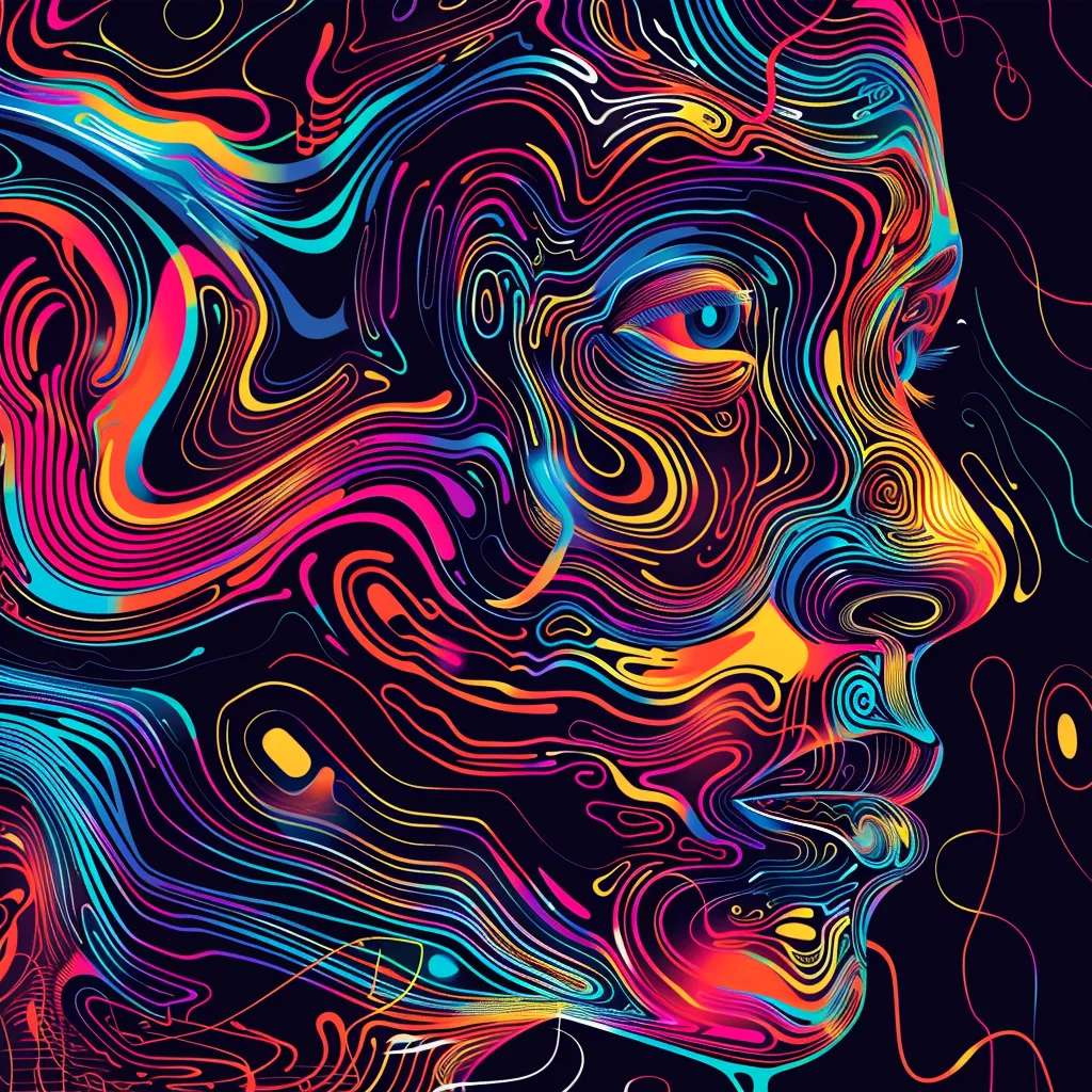 abstract, line art, colorful, AI-Powered MEV, robot, psychedelic