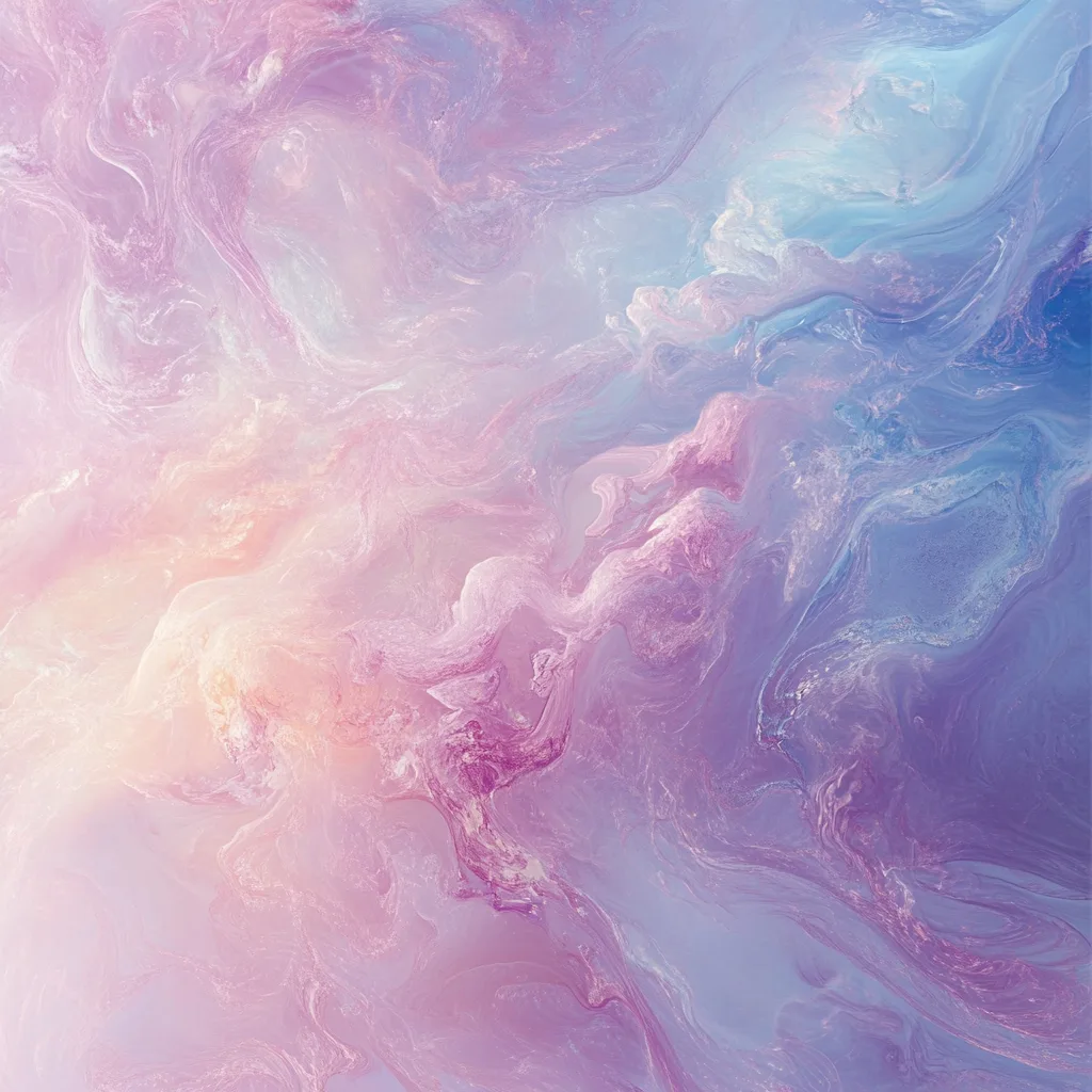 A blend of pastel hues, such as light pinks, purples, and soft blues, glowing with a pearlescent sheen. The wisps feel s