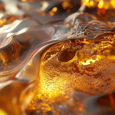 Explosive hyper-realistic close-up of molten glass. The material appears viscous, with intricate details of light refrac