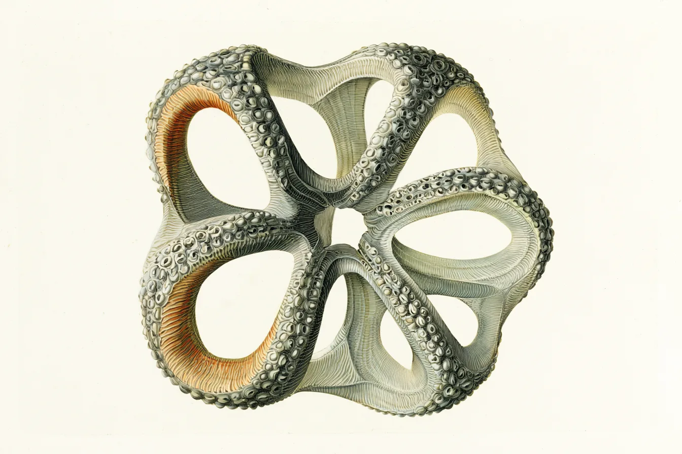 an abstract scientific specimen representing a better company: a strange, elegant organism built from interconnected cha