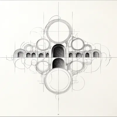 https://s.mj.run/HWS9Vh-5Tmk architecture drawing, elaborate, nebula, lines, simple shapes, complex