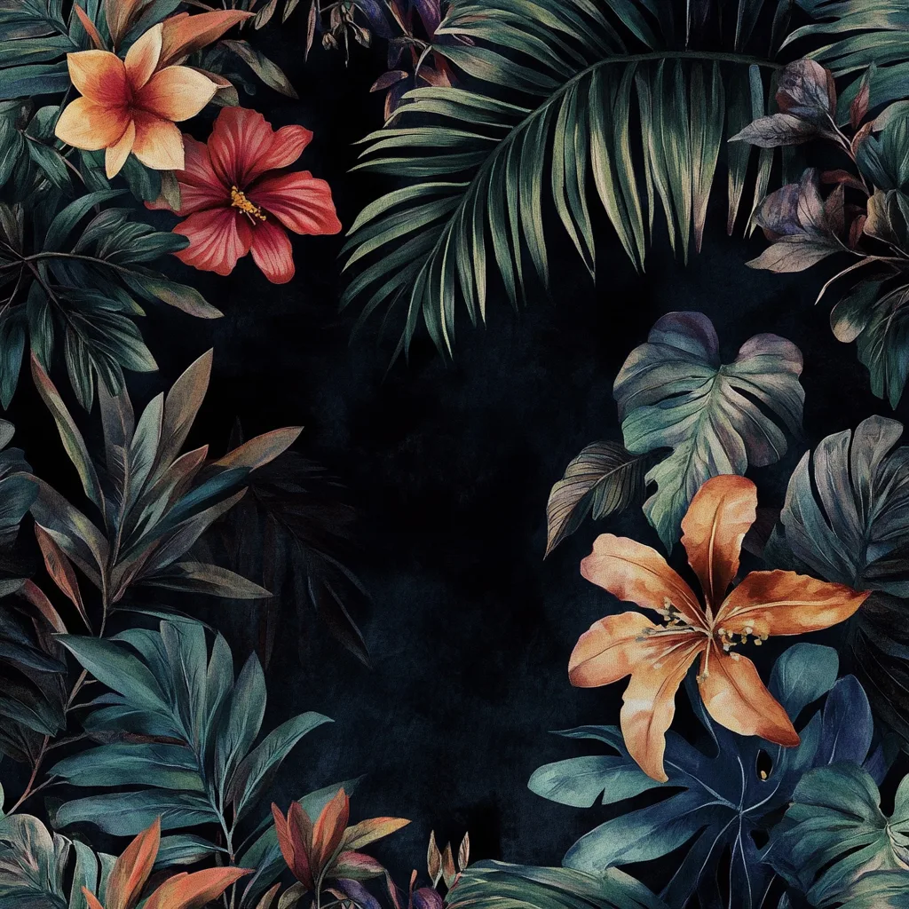 dark and tropical wallpaper with colorful flowers