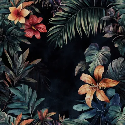 dark and tropical wallpaper with colorful flowers