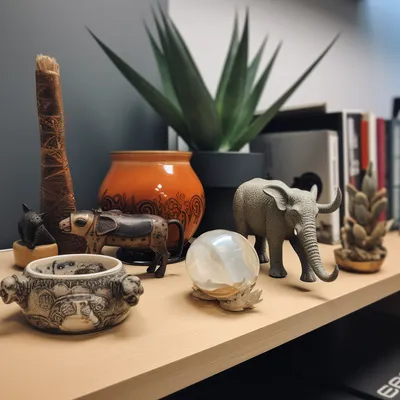 a few Interesting object on an office shelf --upbeta --v 5