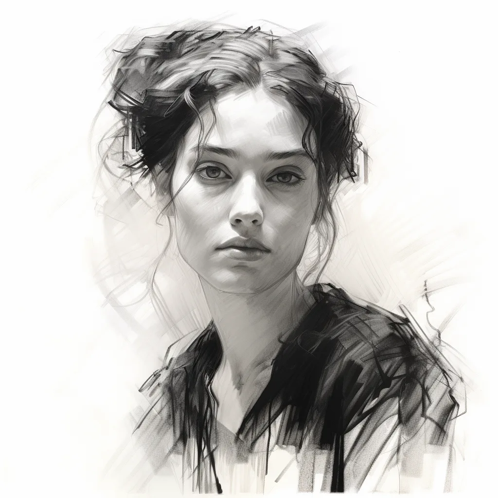impressionist, charcoal drawing, portrait, woman, simple shapes, lines, black and white --s 250