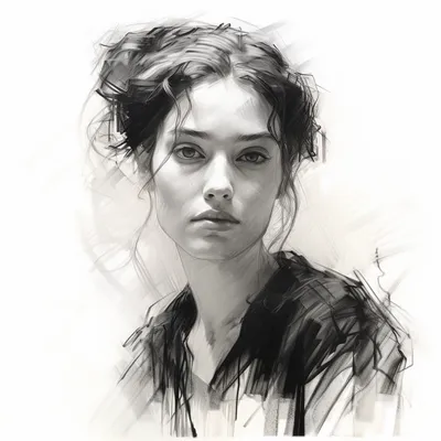 impressionist, charcoal drawing, portrait, woman, simple shapes, lines, black and white --s 250