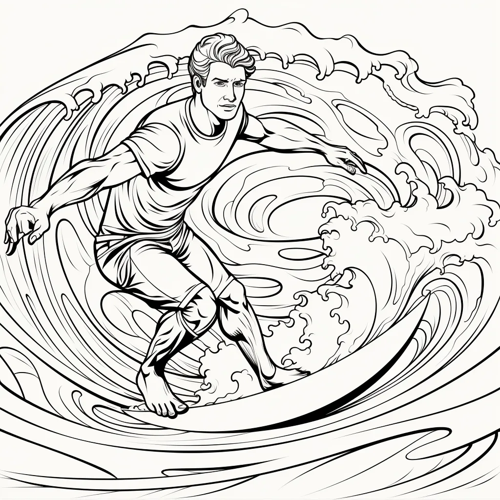 surfing, coloring book outlines, black and white, simple --s 250