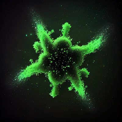 an asterisk shape floating in space made of neon green particles --upbeta