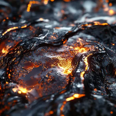 A hyper-realistic close-up of molten lead. The material appears viscous, with intricate details of light refractions and
