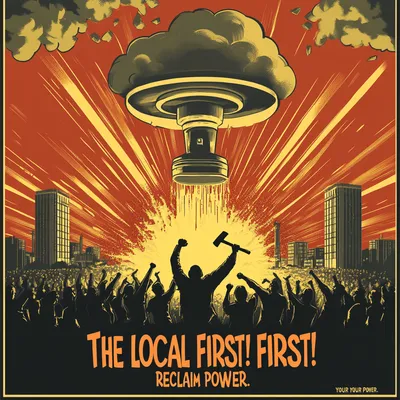 A bold, vintage-style propaganda poster depicting a technological uprising against "The Cloud." In the center, a determi