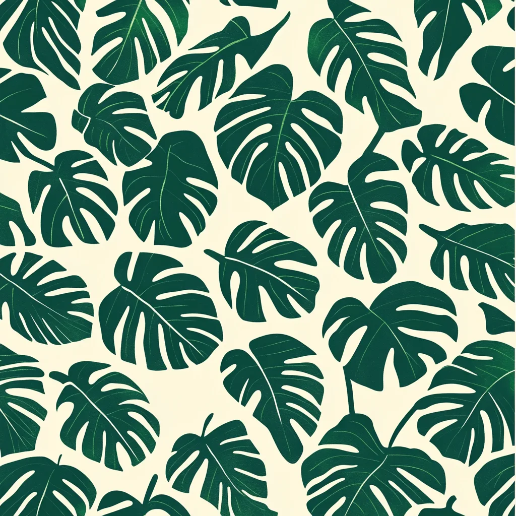 simple silkscreen pattern, monstera leaves