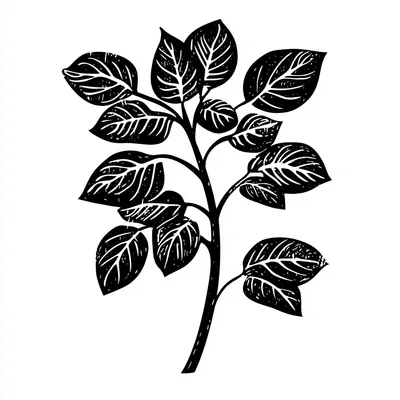black and white stamp of a plant talking