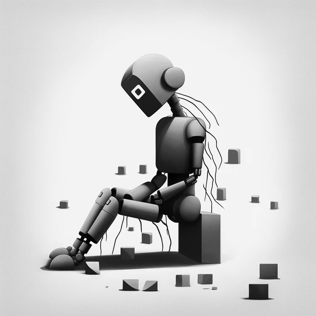 illustration, chatgpt, robot, singularity, simple shapes, black and white, waiting --upbeta