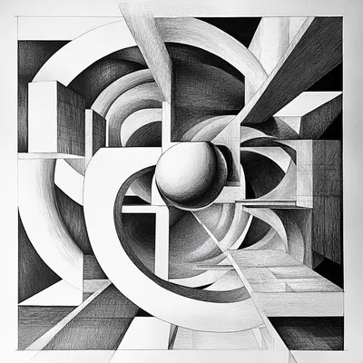 MC Esher style, isolated with object in the center, organic, abstract opportunity, Architecture drawing, black and white