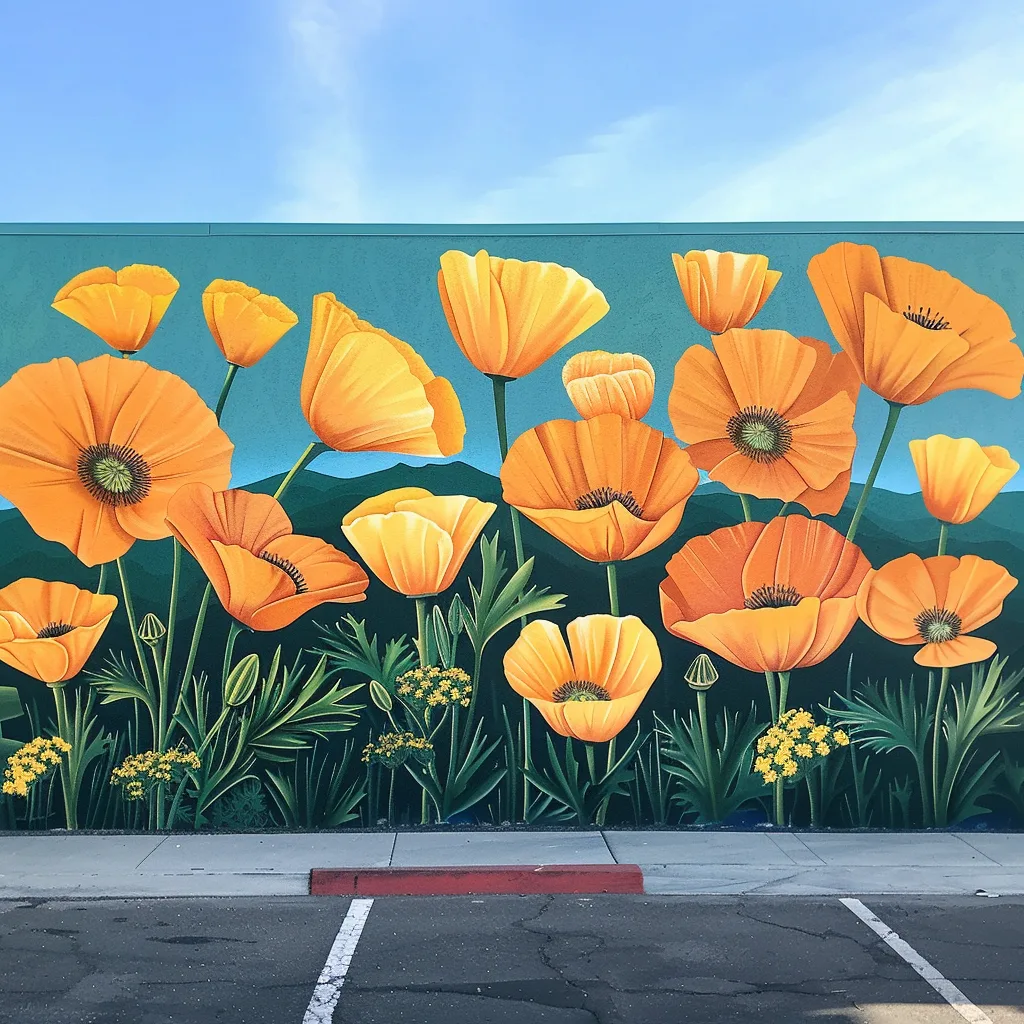 california poppy mural, going from left to right