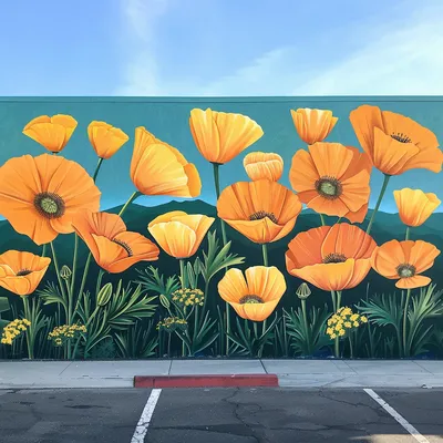 california poppy mural, going from left to right