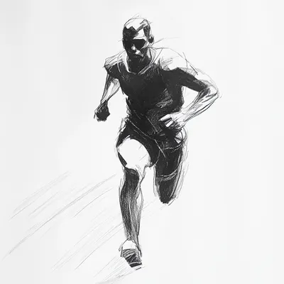 black and white vine charcoal sketch of a runner, simple shapes