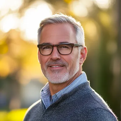 portrait, 54-year-old man, financial analyst, suburban resident, enjoys golfing, watches news daily, prefers in-store sh