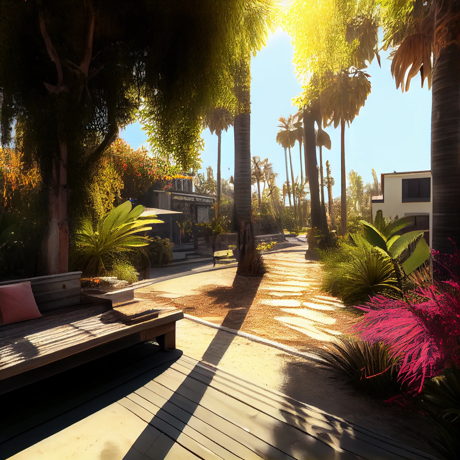 https://s.mj.run/JH-MFBaendc good morning, venice california, sunshine, beach, lush garden, hyper realistic --upbeta