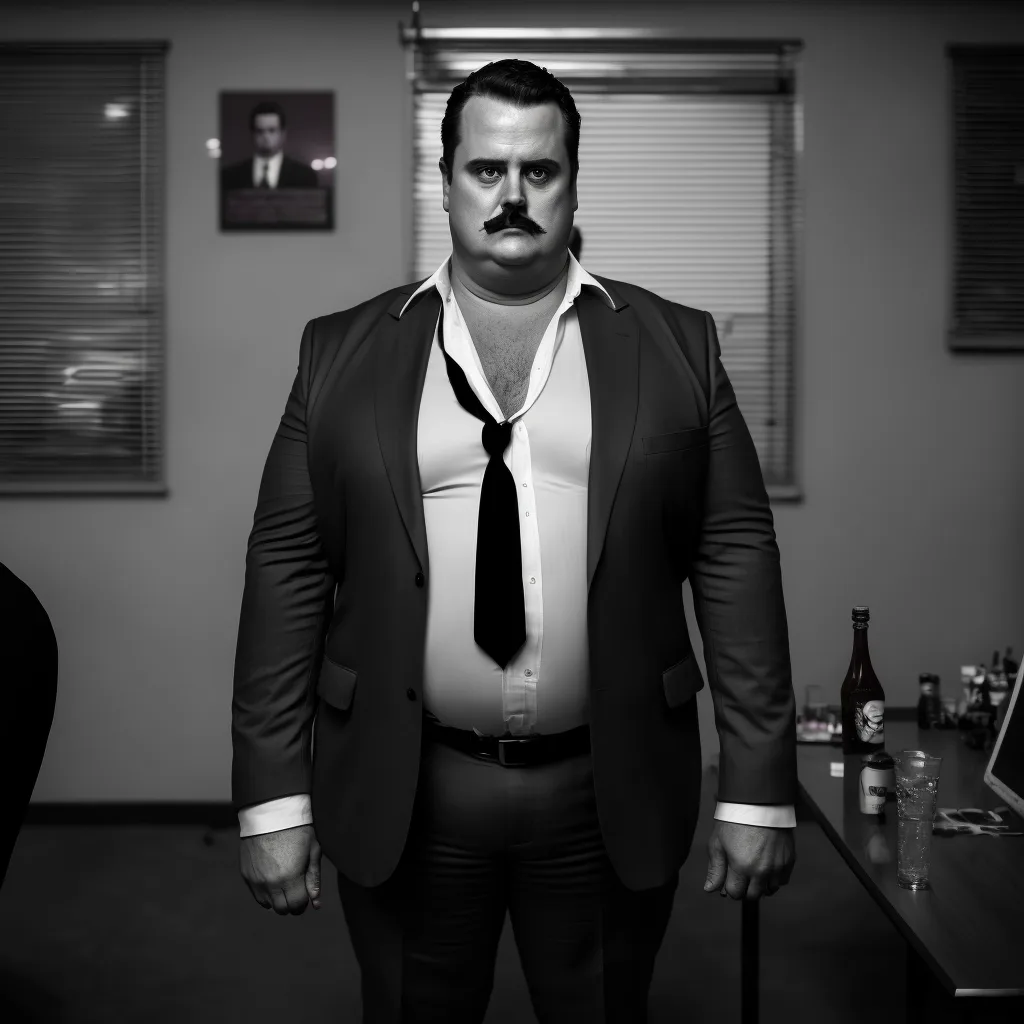 https://s.mj.run/HZ7ZUPpdXqE overweight, mofia boss, black and white photo, evil, --v 4