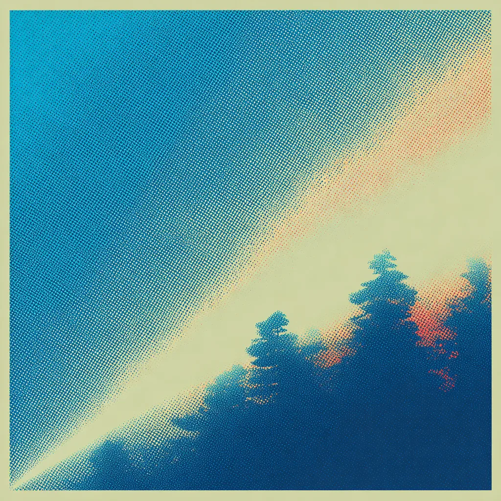 https://s.mj.run/EOWtC1-ZySo airy halftone gradients, dithering, abstract, forest