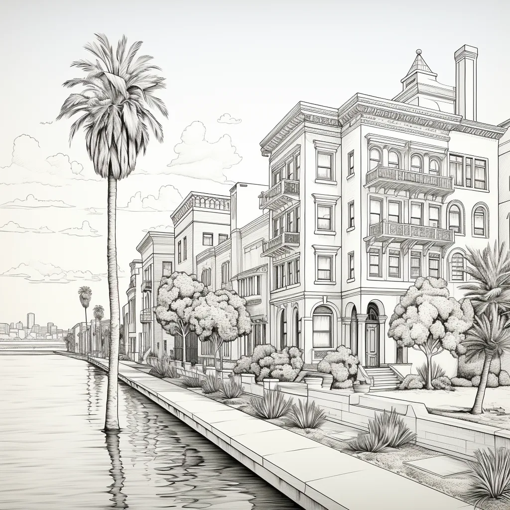 venice california, coloring book outlines, black and white, simple --s 250