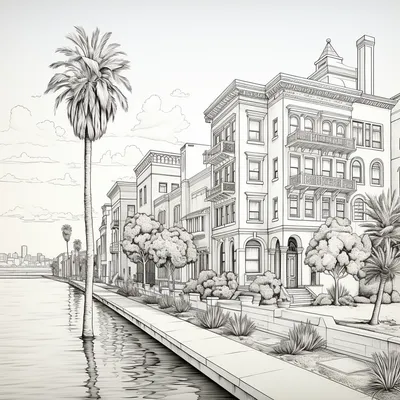 venice california, coloring book outlines, black and white, simple --s 250