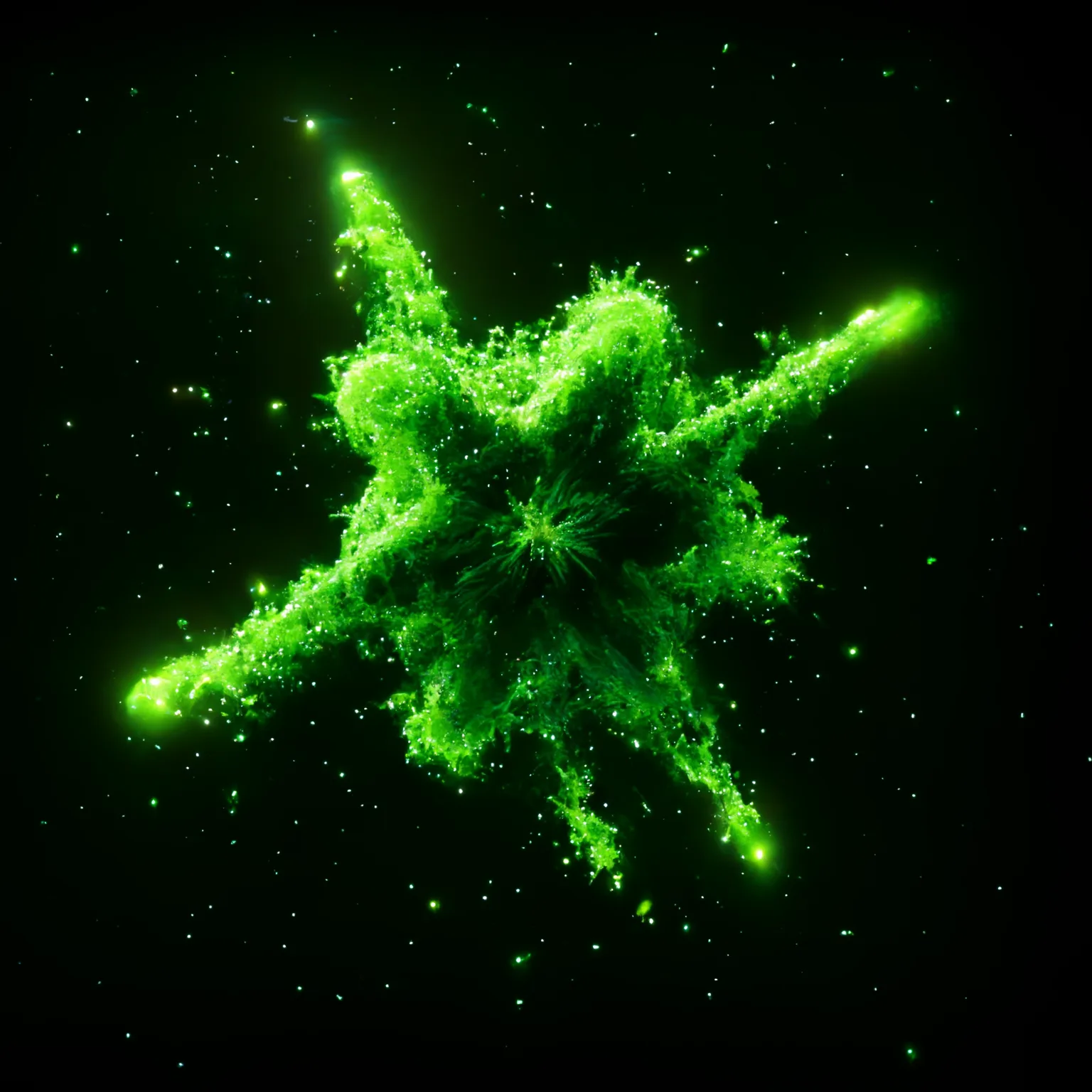 an asterisk shape floating in space made of neon green particles --upbeta