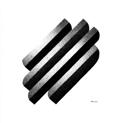 3 diagonal lines, black and white, strong negative space, graphic composition, modernist illustration, playful but restr
