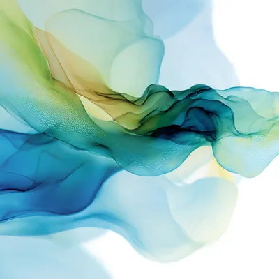 Minimal abstract composition on pure white background a soft, ethereal central form of flowing color inspired by ocean c