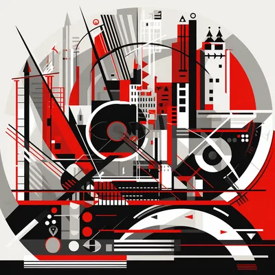 russian futurism, simple shapes, black white red, technology offers the world, technology divide --upbeta --v 5