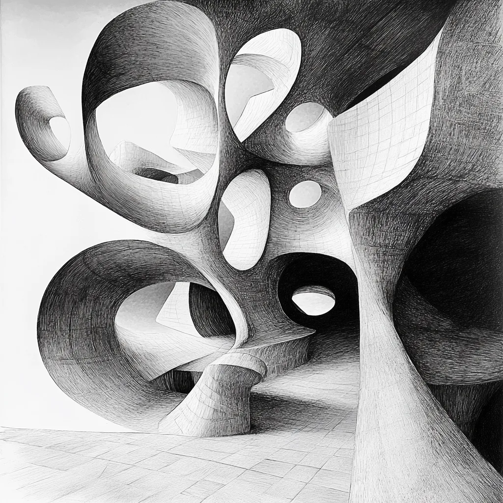 organic, abstract opportunity, Architecture drawing, black and white only