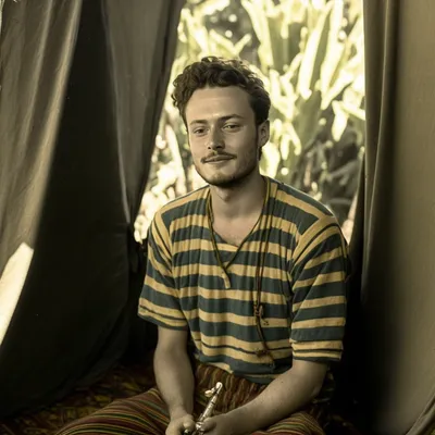 https://s.mj.run/E6nqoc9vN7I as a flute player in a tent 1920s, --v 4