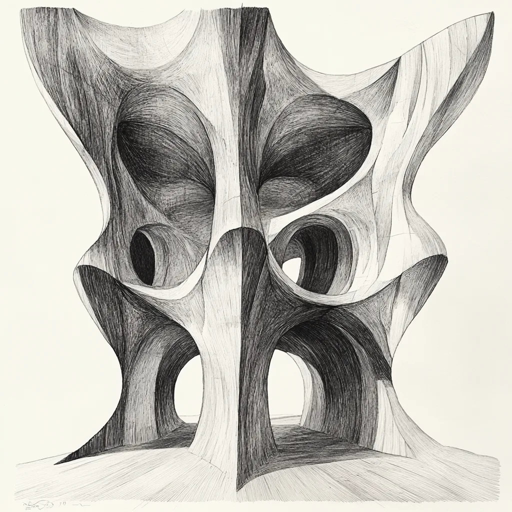 MC Esher style, isolated with object in the center, organic, abstract opportunity, Architecture drawing, black and white