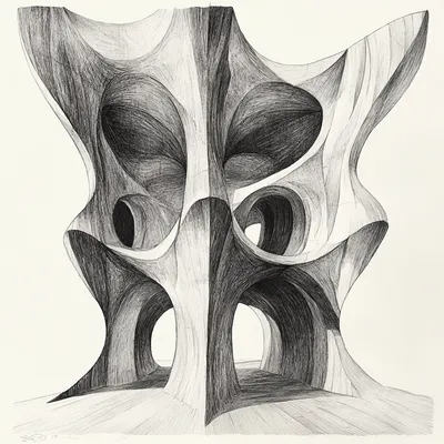 MC Esher style, isolated with object in the center, organic, abstract opportunity, Architecture drawing, black and white