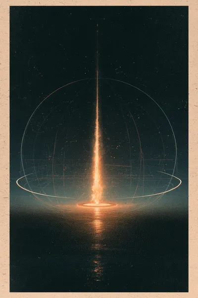 An original abstract art-poster composition visualizing a potassium reaction a luminous warm-gold reaction plume rising