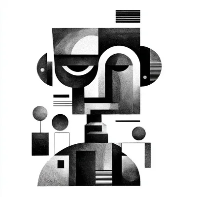 abstract emotional intelligence for a robot, minimalist black and white editorial illustration, high-contrast ink drawin