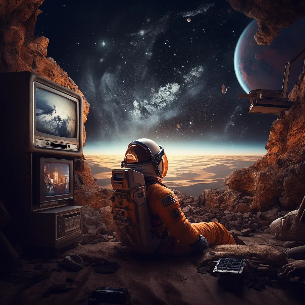astronaut watching TV in space --upbeta