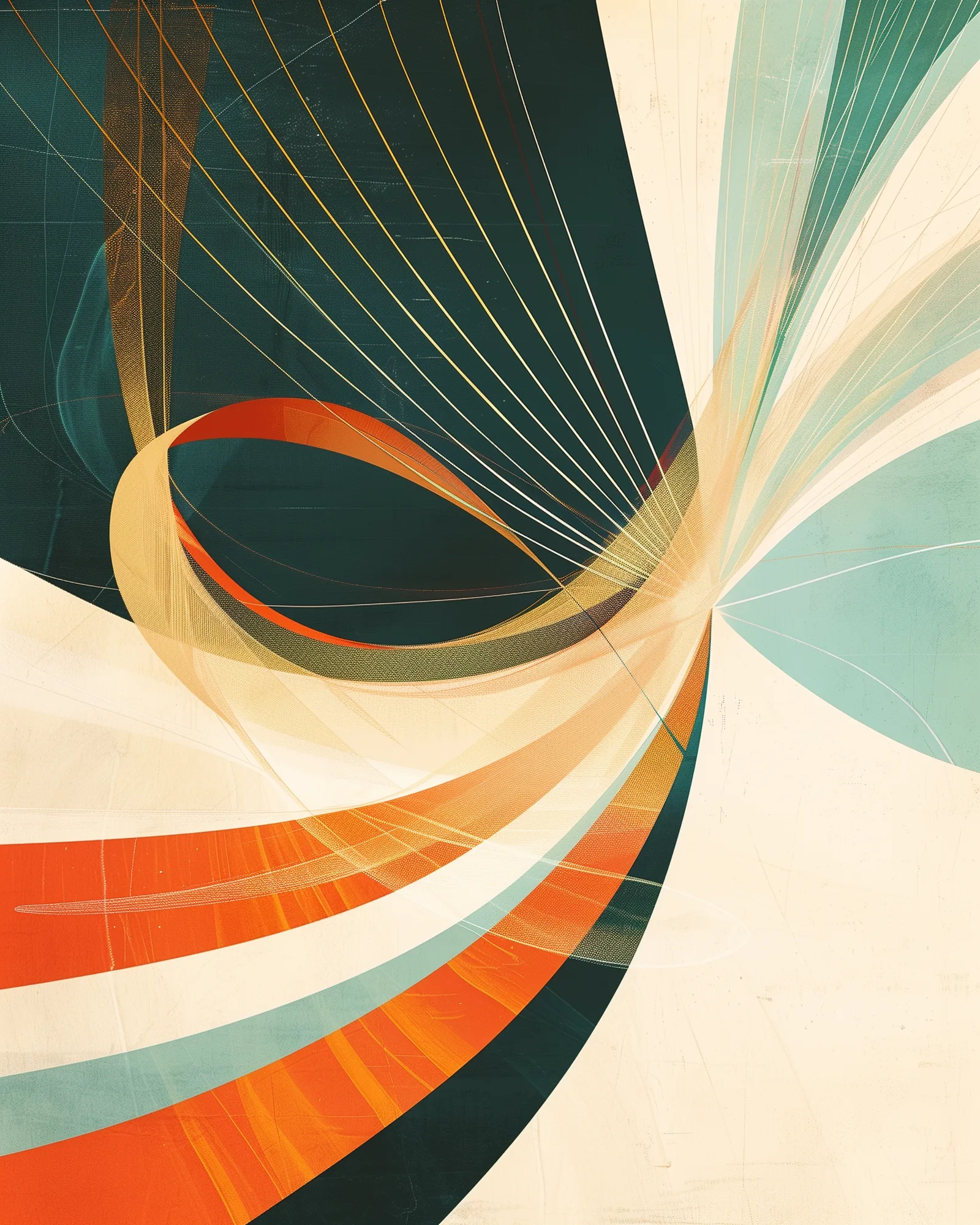 vintage 1950s General Dynamics annual report cover illustration, light and airy composition with white and cream negativ