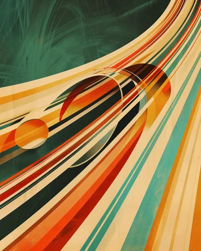 vintage 1950s General Dynamics annual report cover illustration, dynamic composition conveying energy and motion, mid-ce