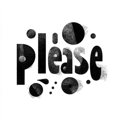 abstract concept of please, black and white, strong negative space, graphic composition, modernist illustration, playful