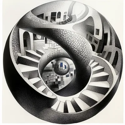 abstract, MC Escher style, magic 8 ball