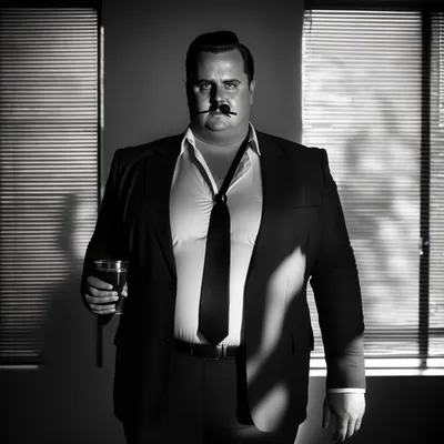 https://s.mj.run/HZ7ZUPpdXqE overweight, mofia boss, black and white photo, evil, --v 4