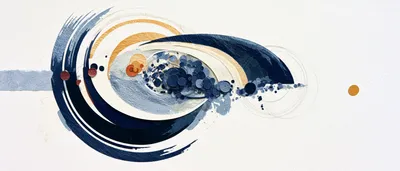 exceptionally abstract cut-paper collage on a pure white background: an abstract composition loosely suggesting an atom