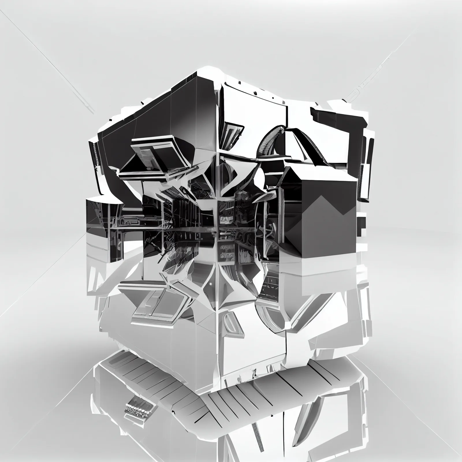 digital futurism, mirror, cube, 3d render, white background, cyber punk, spaceship --upbeta