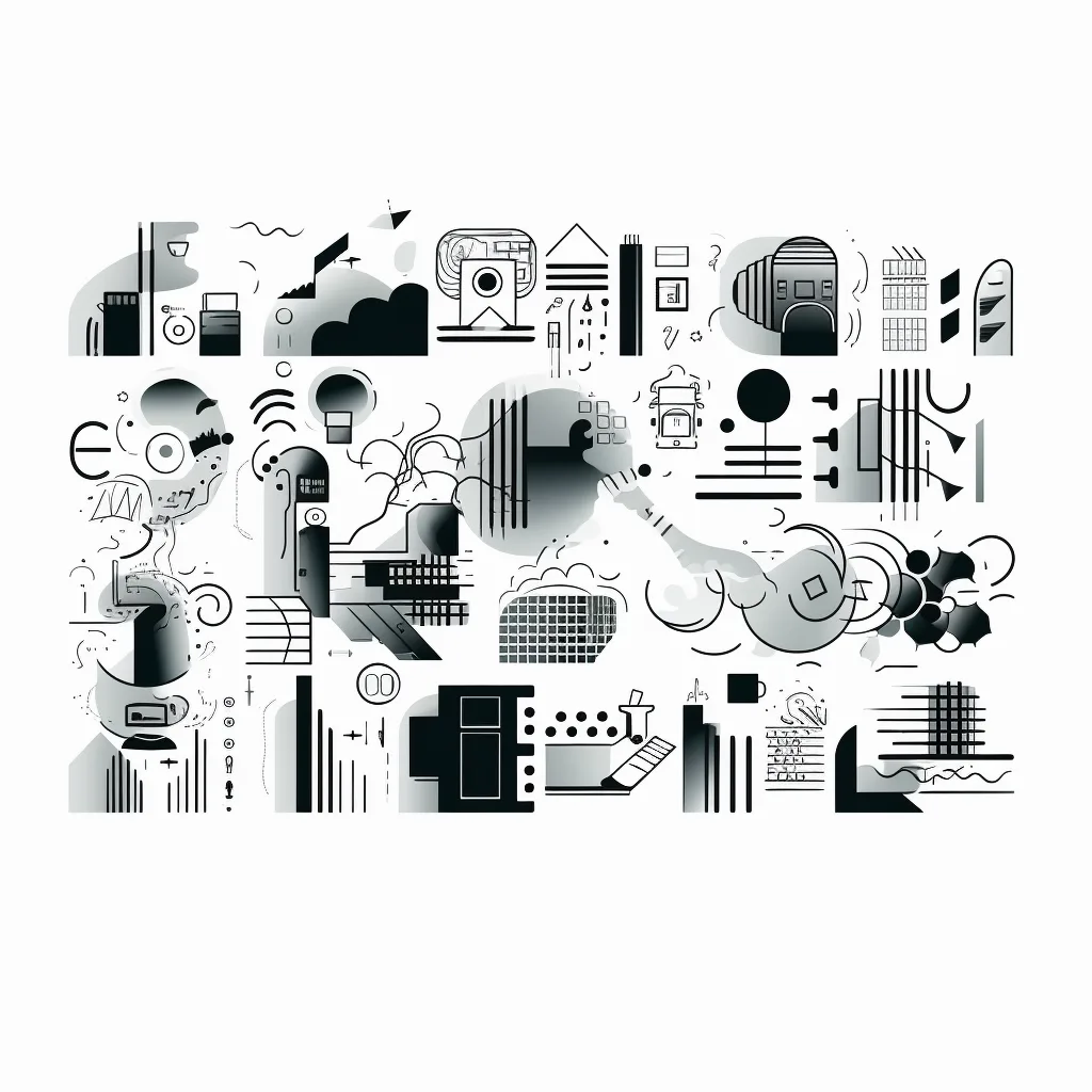 https://s.mj.run/a0aXq4otYVE, celebrating WASM, illustration, technology, simple shapes, black and white --upbeta
