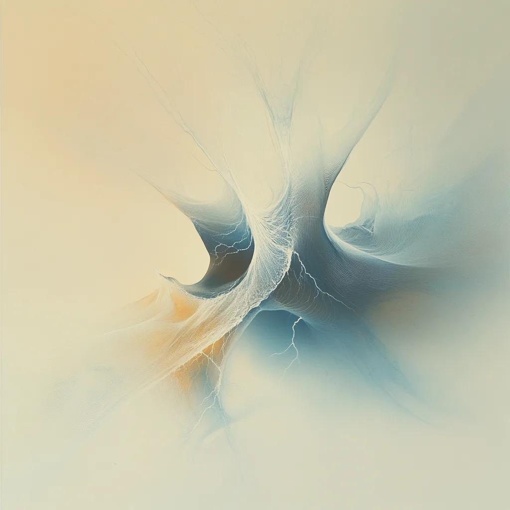 Abstract, ethereal form resembling a dark, cloud-like shape with lightning-like patterns of white and blue energy flowin