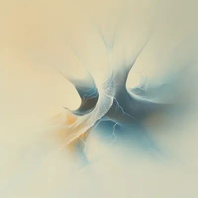 Abstract, ethereal form resembling a dark, cloud-like shape with lightning-like patterns of white and blue energy flowin